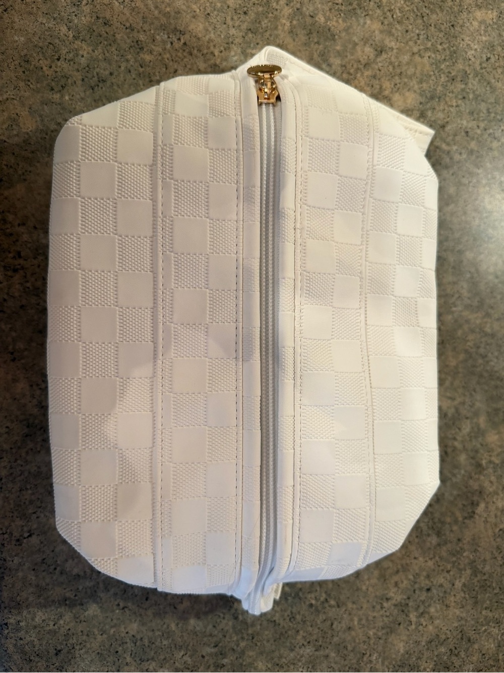 White Checkered Cosmetic Pouch - Sleek Travel Makeup Bag